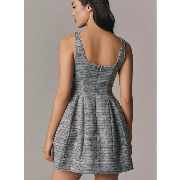 By Anthropologie Sleeveless Square-Neck Tweed Fit & Flare Mini Dress 6 - Picture 2 of 7